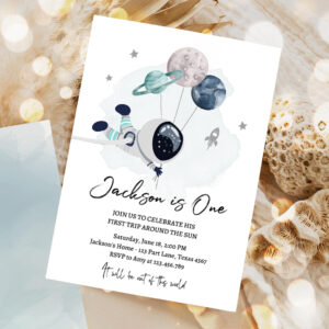 1 Editable Outer Space Birthday Party Invitation Out of this World Astronaut Trip Around the Sun Download Printable Template Digital Corjl 0366 1