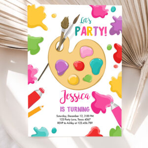 1 Editable Painting Party Invitation Art Party Birthday Invite Girl Pink Paint Craft Party Download Printable Template Digital Corjl 0319 1