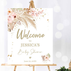 1 Editable Pampas Grass Baby Shower Welcome Sign Couples Shower Boho Shower Welcome Muted Tone Tropical Desert Corjl Template Printable 0395 1
