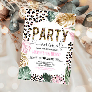 1 Editable Party Animals Birthday Invitation Leopard Print Jungle Birthday Party Leopard Print Wild One Two Wild Template