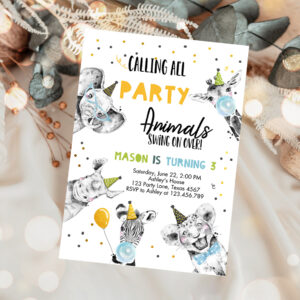 1 Editable Party Animals Birthday Invitation Wild One Animals Invitation Zoo Safari Animals Boy Download Printable Invite Template Corjl 0390 1