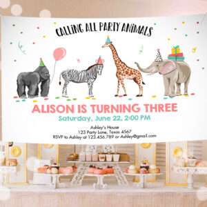 1 Editable Party Animals Birthday Invitation Wild One Animals Invitation Zoo Safari Animals Girl Download Printable Invite Template Corjl 0142 1