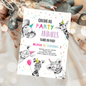 1 Editable Party Animals Birthday Invitation Wild One Animals Invitation Zoo Safari Animals Girl Download Printable Invite Template Corjl 0390 1