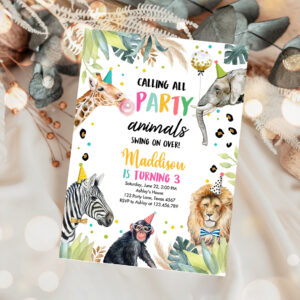 1 Editable Party Animals Birthday Party Invitation Wild One Animals Invitation Zoo Safari Animals Girl Download Printable Invite Template Corjl 0417 1