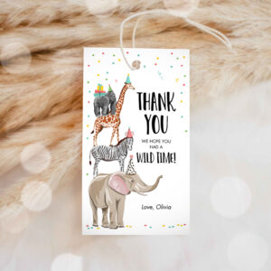 1 Editable Party Animals Favor Tags Wild One Animals Thank You Tags Safari Zoo Animals Birthday Wild Time PartyTHANK you WE HOPE YOU HAD A Love Olivia wILD tIME