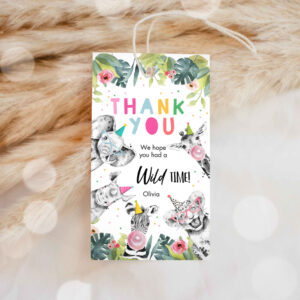 1 Editable Party Animals Favor Tags Wild One Animals Thank You Tags Safari Zoo Girl Birthday Wild Time Gift Tag