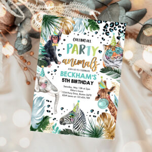 1 Editable Party Animals Party Birthday Invitation Leopard Print Safari Animals Birthday Party Invitation Leopard Print Birthday