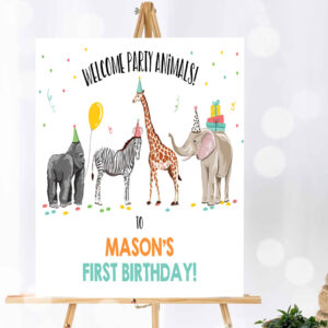1 Editable Party Animals Welcome Sign Party Animal Sign Zoo Safari Welcome Jungle Sign Birthday Animals Boy Template PRINTABLE Corjl 0142 1