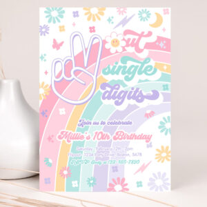 1 Editable Peace Out Single Digits Birthday Party Invitation Groovy Tween 10th Birthday Hippie 70s Double Digits Birthday