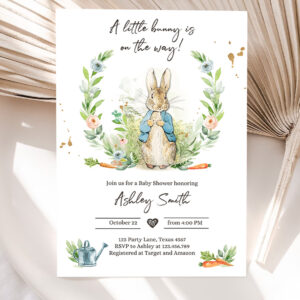 1 Editable Peter Rabbit Baby Shower Invitation Boy Blue Rustic Peter Rabbit Invitation Spring Sprinkle Digital Corjl Template Printable 0351 1