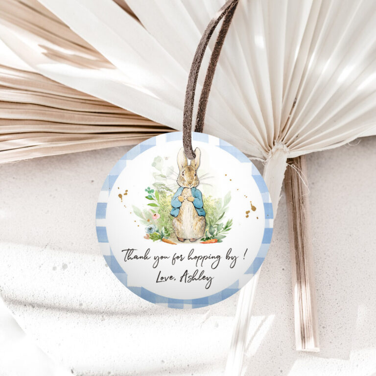 1 Editable Peter Rabbit Favor Tags Tags Bunny Thank you Tags Round Boy Baby Shower Labels Thanks Hopping By Printable Download Corjl Template 0351 1