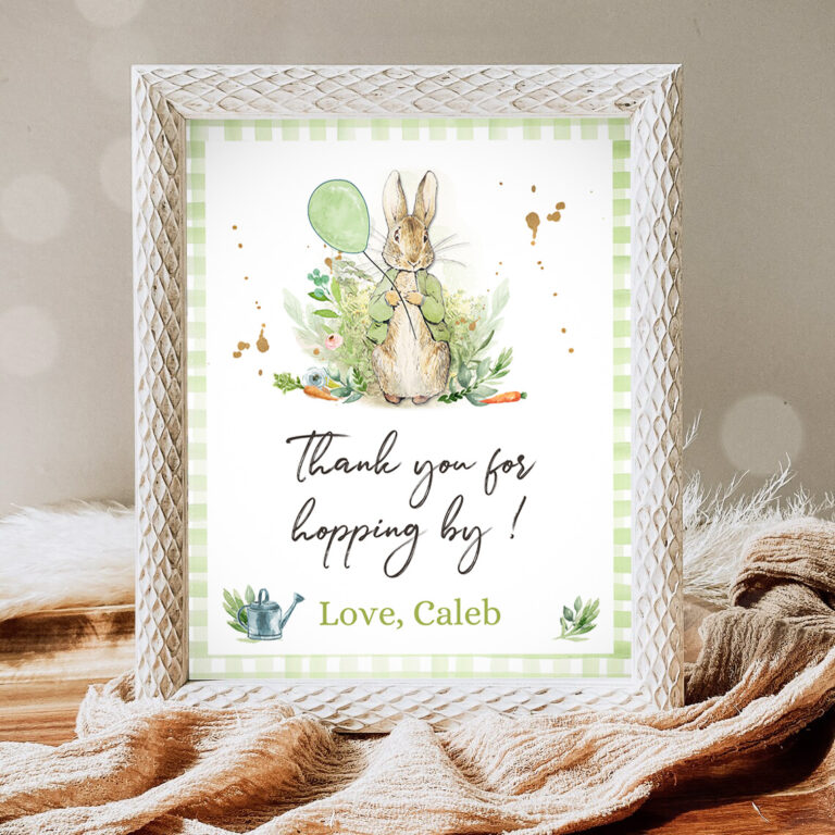 1 Editable Peter Rabbit Thank You Sign Neutral Birthday Baby Shower Thank You Hopping By Rabbit Watercolor Bunny Template Corjl PRINTABLE 0351 1