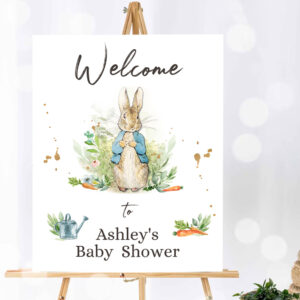 1 Editable Peter Rabbit Welcome Sign Boy Baby Shower Welcome Peter Rabbit Watercolor Bunny Boy Blue Printable Template Corjl PRINTABLE 0351 1