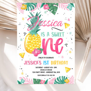 1 Editable Pineapple 1st Birthday Invitation Hawaiian Luau 1st Birthday Pineapple Sweet One 1st Birthday Luau Pool Party