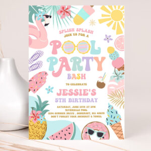1 Editable Pool Party Invitation Tropical Splish Splash Girly Pool Party Invitation Summer Swimming Pool Splash Pad Party