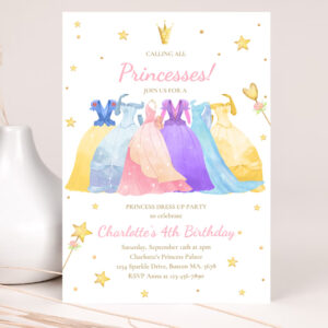 1 Editable Princess Birthday Invitation Princess Dress Up Invitation Magical Whimsical Royal Princess Party