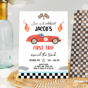 1 Editable Race Car 1st Birthday Invite Party First Trip Around the Track First Birthday Racing Download Printable Template Digital Corjl 0424 1