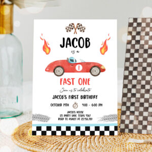 1 Editable Race Car 1st Birthday Party Invitation Fast One Invite First Birthday Racing Party Boy Download Printable Template Digital Corjl 0424 1