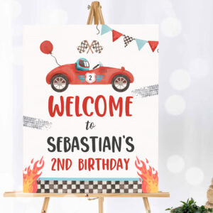 1 Editable Race Car Welcome Sign Two Fast Birthday Party Welcome Sign Red Race Car 2nd BirthdayGrowing Up Two Fast Party Instant Download VR 1