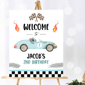 1 Editable Racing Birthday Welcome Sign Race Car Sign Two Fast Two Curious 2nd Birthday Blue Boy Decor Template Corjl PRINTABLE 0424 1