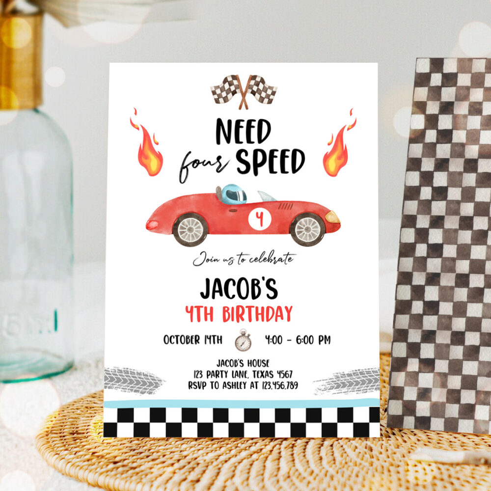 1 Editable Racing Car Birthday Party Need Four Speed Invite 4th Birthday Need 4 Speed Boy Download Printable Template Digital Corjl 0424 1