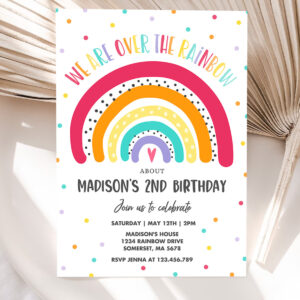 1 Editable Rainbow Birthday Invitation Bright Rainbow Party Invitation Colorful Rainbow Birthday Modern Rainbow Party