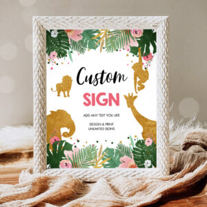 1 Editable Safari Animals Custom Sign Birthday Table Sign Decor Jungle Green Pink Girl Instant Download Corjl Template 8x10 Printable 0016 1