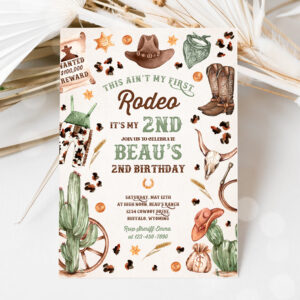 1 Editable Second Rodeo Cowboy Birthday Party Invitation Wild West Cowboy 2nd Rodeo Southwestern Ranch Birthday Party Instant Download QO 1