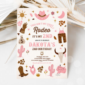 1 Editable Second Rodeo Cowgirl Birthday Party Invitation Pink Wild West Cowgirl 2nd Rodeo Southwestern Ranch Birthday