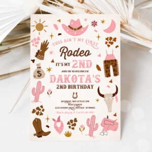 1 Editable Second Rodeo Cowgirl Birthday Party Invitation Pink Wild West Cowgirl 2nd Rodeo Southwestern Ranch Birthday Instant Download U8 1