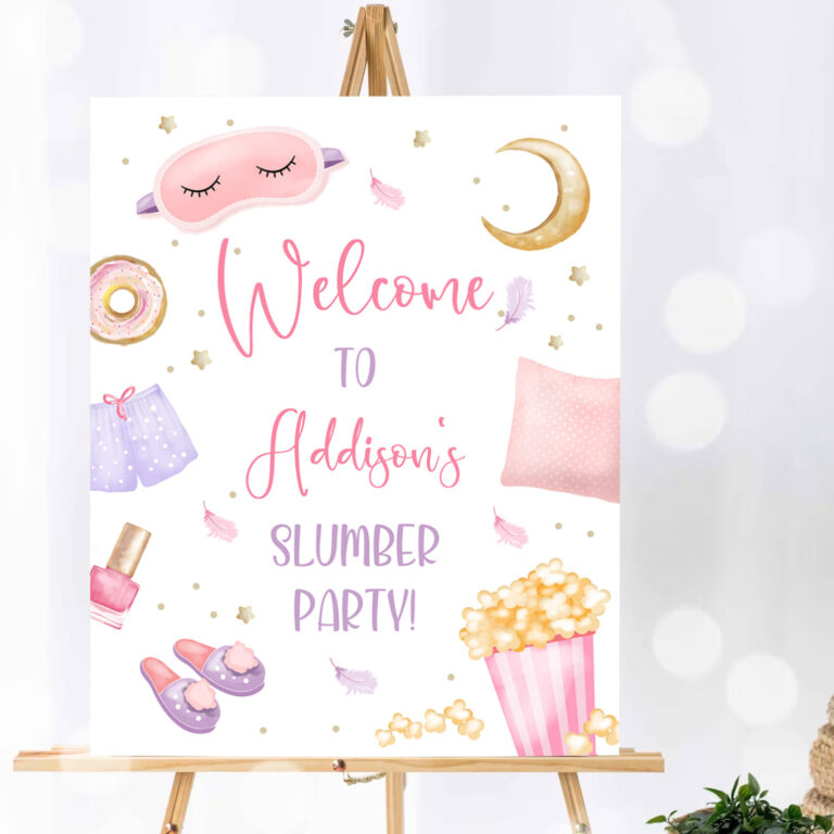 1 Editable Sleepover Birthday Welcome Sign Slumber Party Poster Pajamas Movie Night Sign Digital Download Template Printable 16x20 Corjl 0447 1
