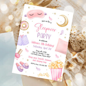 1 Editable Slumber Party Birthday Invitations Sleepover Birthday Invite Pink Girl Spa Tween Teen Digital Download Printable Template Corjl 0447 1