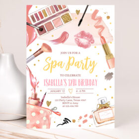 1 Editable Spa Makeup Birthday Party Invitation Glam Party Girl Birthday Tween Spa Party Invite Pink Gold Download Printable Template Corjl 0420 1