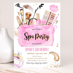 1 Editable Spa Makeup Birthday Party Invitation Glam Party Invitation Girl Pink And Gold Tween Teen Spa Birthday Party