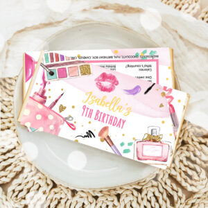 1 Editable Spa Party Candy Bar Wrapper Glitz and Glam Birthday Label Fashion Party Makeup Girl Glamour Download Corjl Template Printable 0420 1