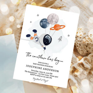 1 Editable Space Baby Shower Invitation Galaxy Outer Space Its a Boy Gold Planets Moon Countdown Invite Template Instant Download Corjl 0366 1