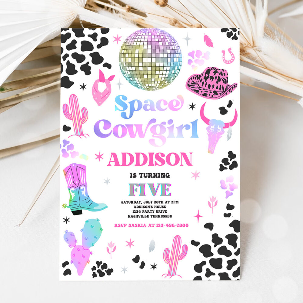 1 Editable Space Cowgirl Birthday Party Invitation Cosmic Space Cowgirl Disco Birthday Party Nashville Rodeo Any Age Party