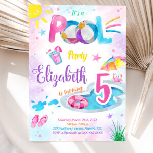 1 Editable Splish Splash Birthday Invitation Pool Party Boy Beach Ball Blue Green Birthday Bash