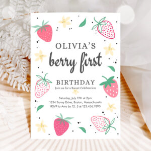 1 Editable Strawberry 1st Birthday Party Invite Berry First Birthday Invitation Summer Berries 1st Birthday Berry Sweet