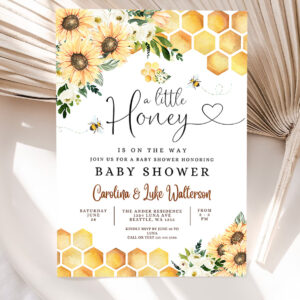 1 Editable Sunflower Bee A Little Honey Baby Shower Invitation Gender Neutral Baby Shower Invite Printable Template