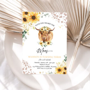 1 Editable Sunflower Cow Birthday Party Invitation Have You Heard The Moos Floral Highland Cow Birthday Party Instant Download Editable QS 1