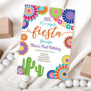 1 Editable Surprise Fiesta Birthday Invitation Girl Birthday Party Cactus Shhh ANY AGE Mexican Digital Download Corjl Template Printable 0236 1