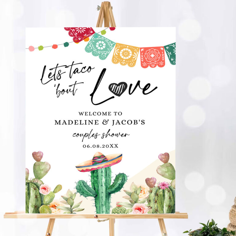 1 Editable Taco Bout Love Welcome Sign Couples Shower Cactus Mexican Succulent Bridal Shower Wedding Watercolor Corjl Template Printable 0404 1