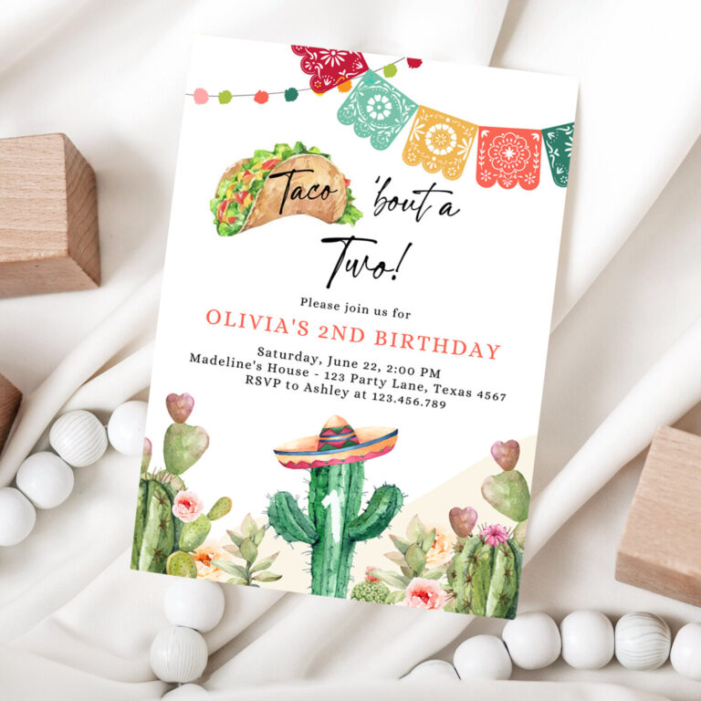 1 Editable Taco Bout Two Birthday Invitation ANY AGE Girl Boy Cactus Fiesta Mexican Second Birthday Download Printable Corjl Template 0404 1