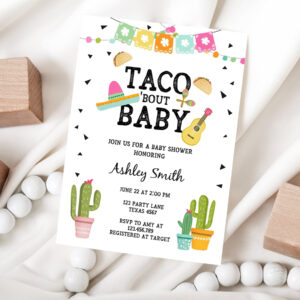 1 Editable Taco Bout a Baby Shower Invitation Cactus Mexican Fiesta Baby Shower Taco Sombrero Download Printable Invite Template Corjl 0161 1