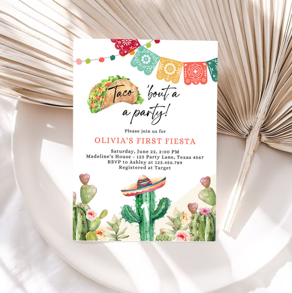 1 Editable Taco Bout a Party Birthday Invitation Fiesta ANY AGE Cactus Mexican Floral Cinco de Mayo Download Printable Corjl Template 0404 1