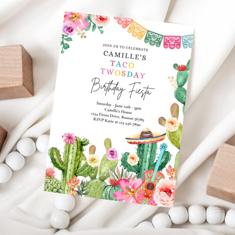 1 Editable Taco Twosday 2nd Birthday Fiesta Invitation Fiesta 2nd Birthday Party Watercolor Cactus Mexican Birthday Party
