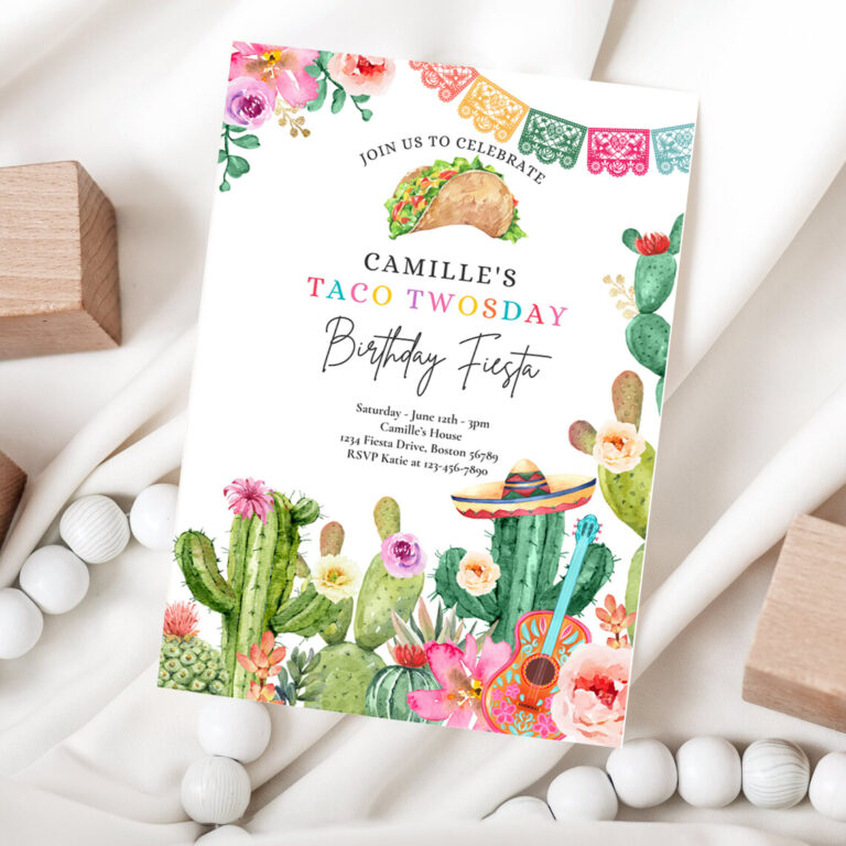 1 Editable Taco Twosday 2nd Birthday Fiesta Party Invitation Fiesta 2nd Birthday Party Watercolor Cactus Mexican Birthday Party
