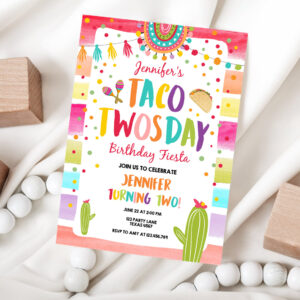 1 Editable Taco Twosday Fiesta Birthday Invitation Second Birthday 2nd Cactus Mexican Tacos Girl Cactus Download Corjl Template Printable 0134 1