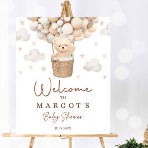 1 Editable Teddy Bear Hot Air Balloon Baby Shower Welcome Sign Gender Neutral Teddy Bear Baby Shower We Can Bearly Wait Instant Download 6H 1